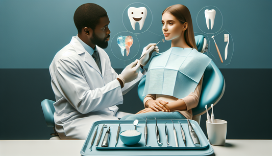 An insightful image depicting the importance of regular dental care. It presents an African man as a dentist, wearing white coat and gloves, performing a dental check-up on a Caucasian woman sitting i