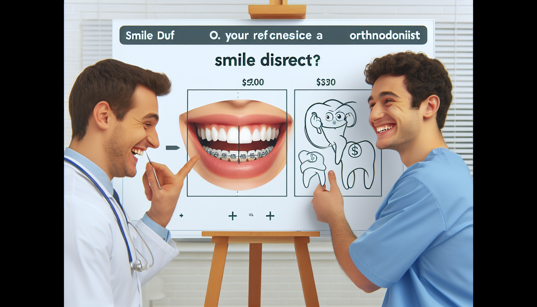 Generate a comparison chart: the costs of Smile Direct versus the costs of visiting an orthodontist.