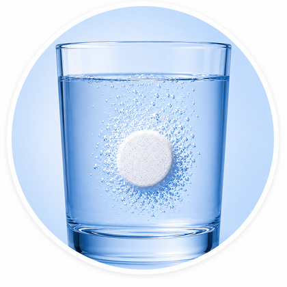 Step one: drop one Dentasheen tablet into a glass of warm water
